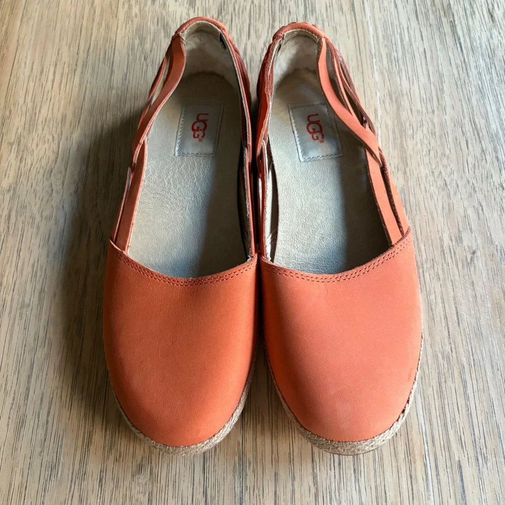 NWOB $90 UGG Tippie Fire‎ Opal Orange Leather Espadrille Flats Boho Shoes SIZE 7